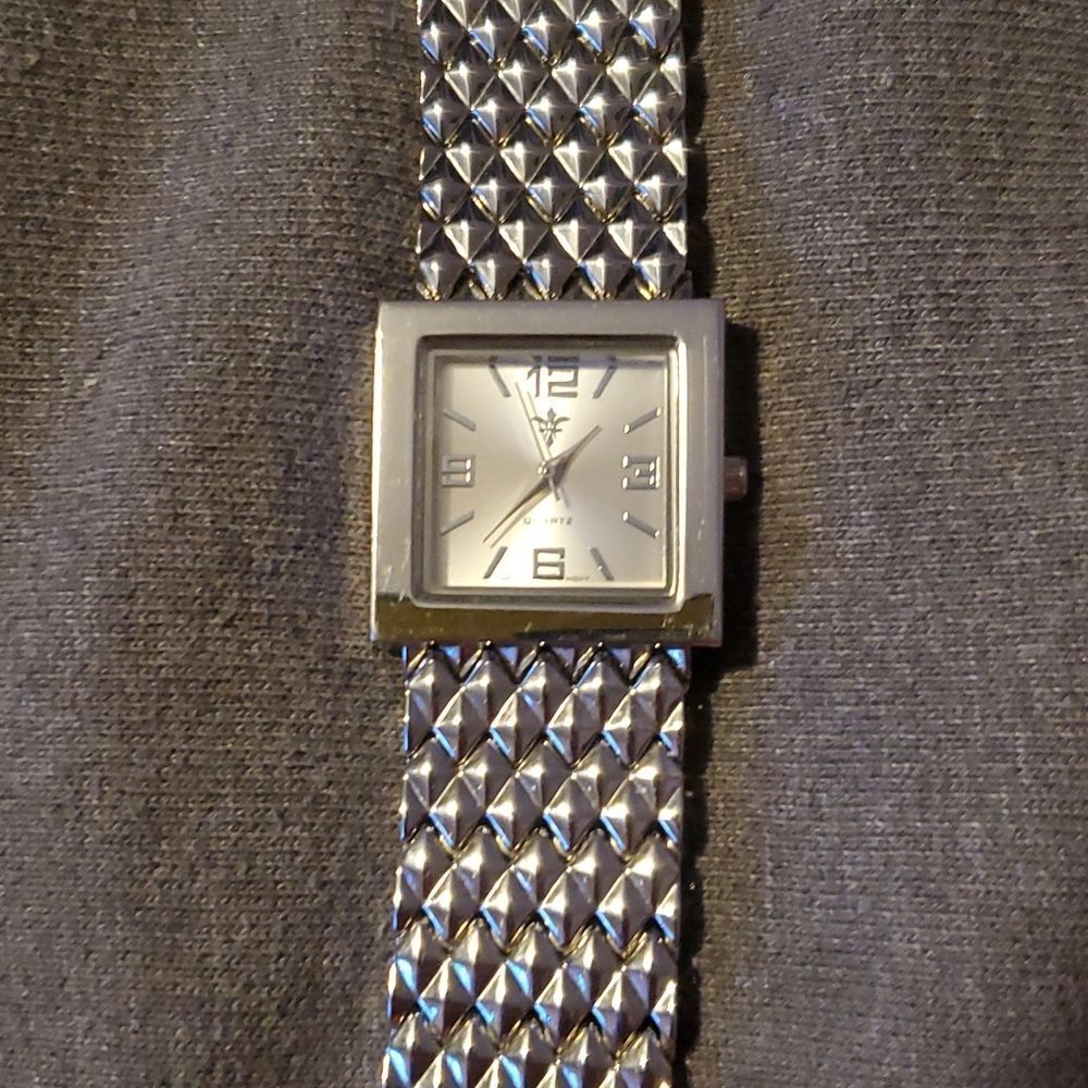 Vtg Quartz Japan‎ Mvmt Watch Stainless Steel Silver Square Face 8"L  New Battery